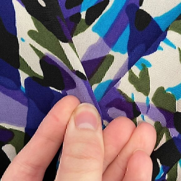 GLAMOUR Plus Size Blue Purple Multi Geometric Surplice Work Midi Fit Flare Dress - Picture 11 of 12